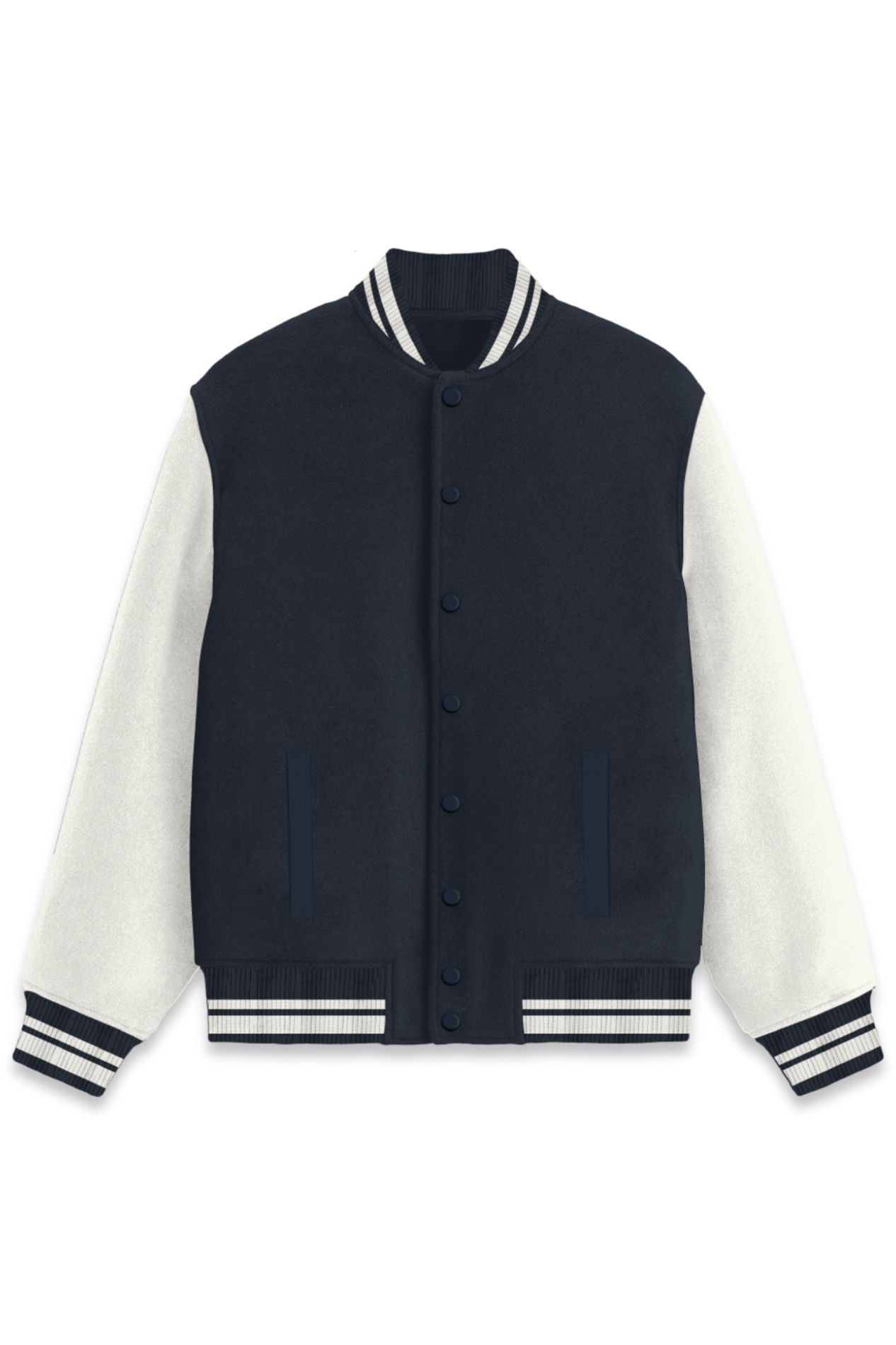 Varsity Jacket with Button Closure - Pre-Shrunk, Cotton Regular Fit With Two Front Pocket Navy Blue