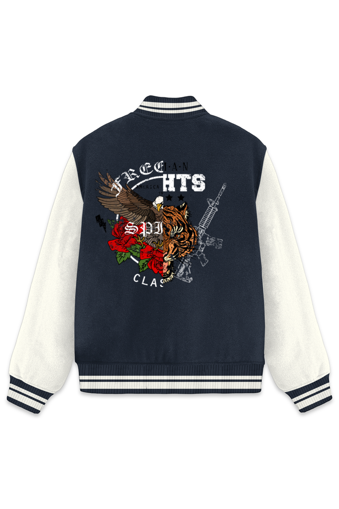 Varsity Jacket with Button Closure - Pre-Shrunk, Cotton Regular Fit With Two Front Pocket