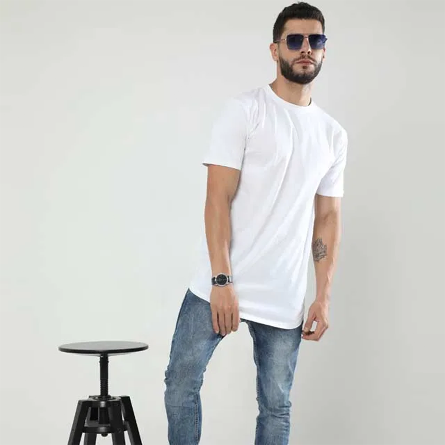 Premium Bio-Washed Longline T-Shirt with Curved Hem